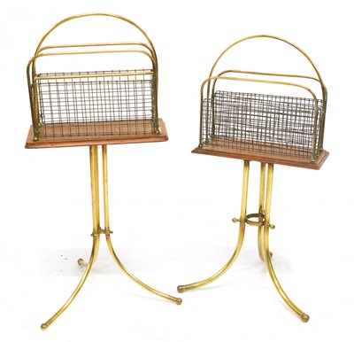 Lot 301 - Two Edwardian copper and oak newspaper racks