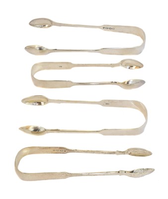 Lot 162 - Four pairs of Victorian Exeter silver sugar tongs