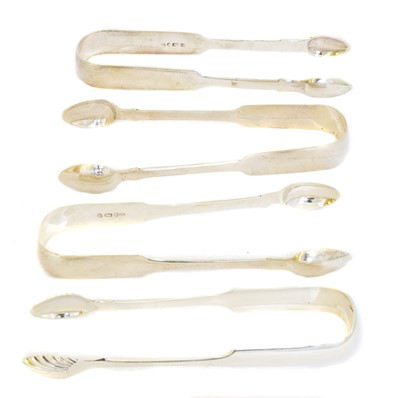 Lot 160 - Four pairs of George IV and later Newcastle silver tongs