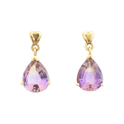 Lot 46 - A pair of ametrine drop earrings