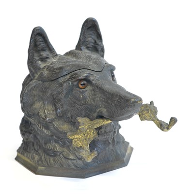 Lot 308 - Cast brass tabletop inkwell, modeled in the form of a Fox