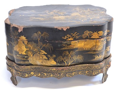 Lot 319 - Late 19th century Chinese black lacquered sewing box on stand
