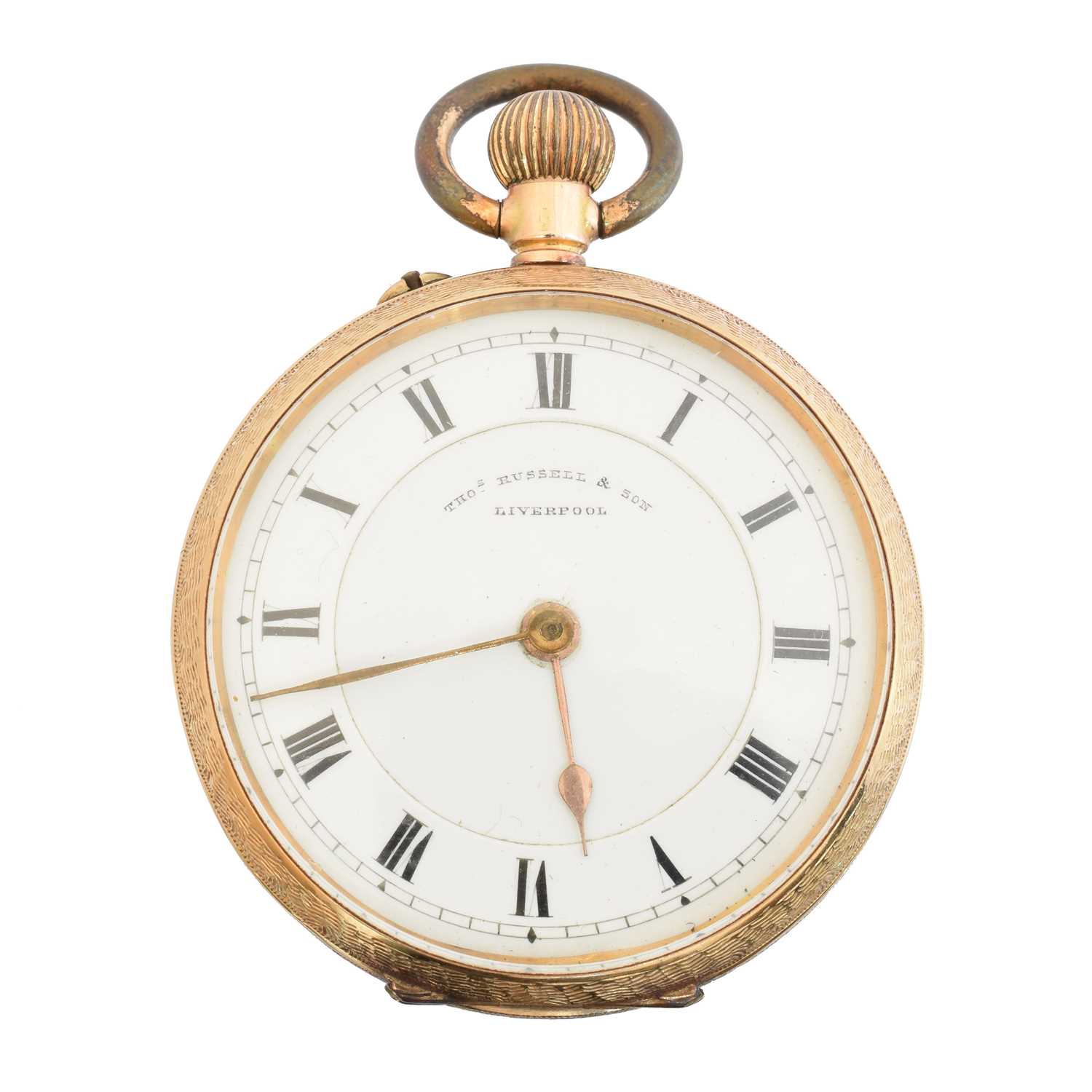 Lot 205 - A 14ct gold open face pocket watch by Thos. Russell & Son
