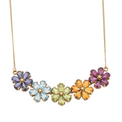 Lot 80 - A 9ct gold vari-gem necklace