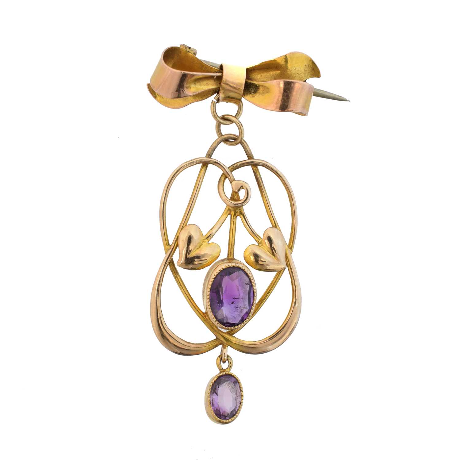 Lot 57 - An early 20th century 9ct gold amethyst pendant by Murrle Bennett & Co.