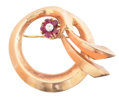 Lot 1 - A mid 20th century ruby and diamond brooch