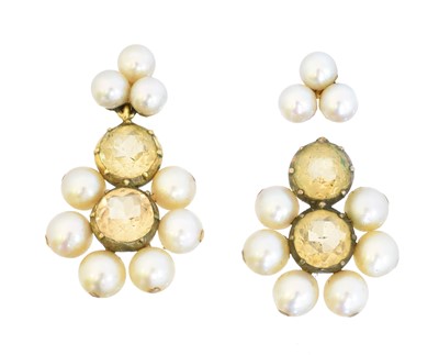 Lot 13 - A pair of topaz and pearl earrings