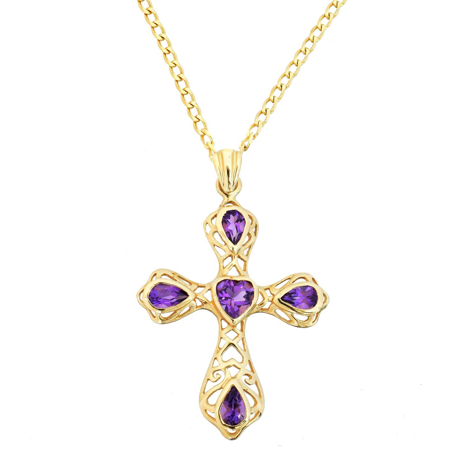 Lot 22 - A 9ct gold amethyst cross pendant