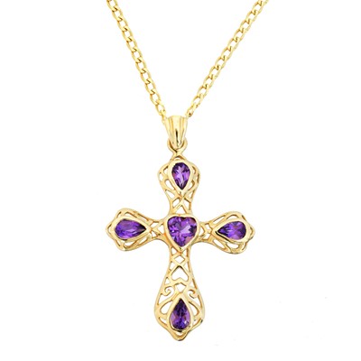 Lot 22 - A 9ct gold amethyst cross pendant