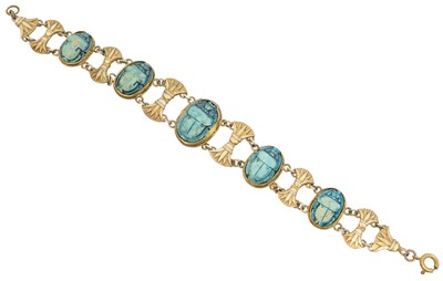 Lot 6 - A silver gilt scarab bracelet