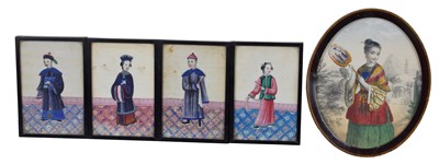 Lot 325 - Four pith paintings and one lithograph