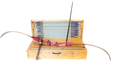 Lot 368 - Left handed Hoyt recurve bow and cased accessories
