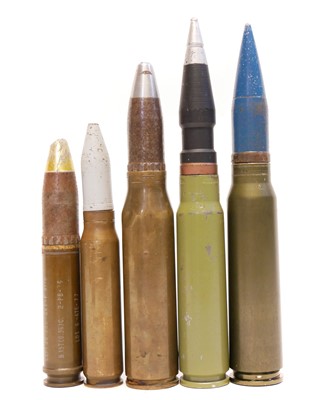 Lot 322 - Five inert 30mm canon rounds