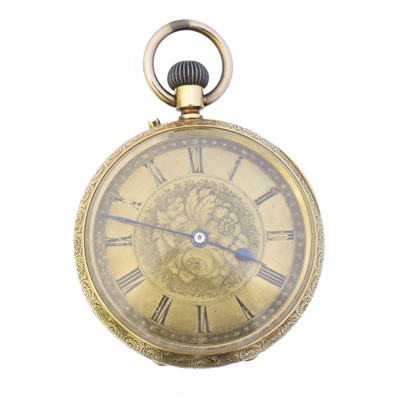 Lot 203 - An 18ct gold open face fob watch