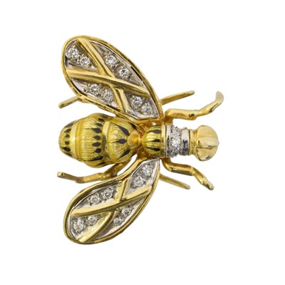 Lot 6 - An 18ct gold diamond and enamel bug brooch