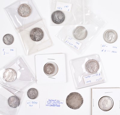 Lot 19 - Selection of mainly silver historical shillings and sixpences from Charles I to George V.