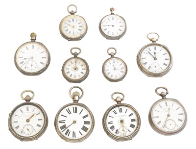 Lot 102 - Ten silver open face pocket watches