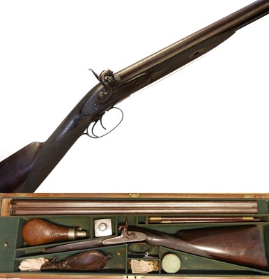 Lot 63 - Cased Percussion 13 bore double shotgun