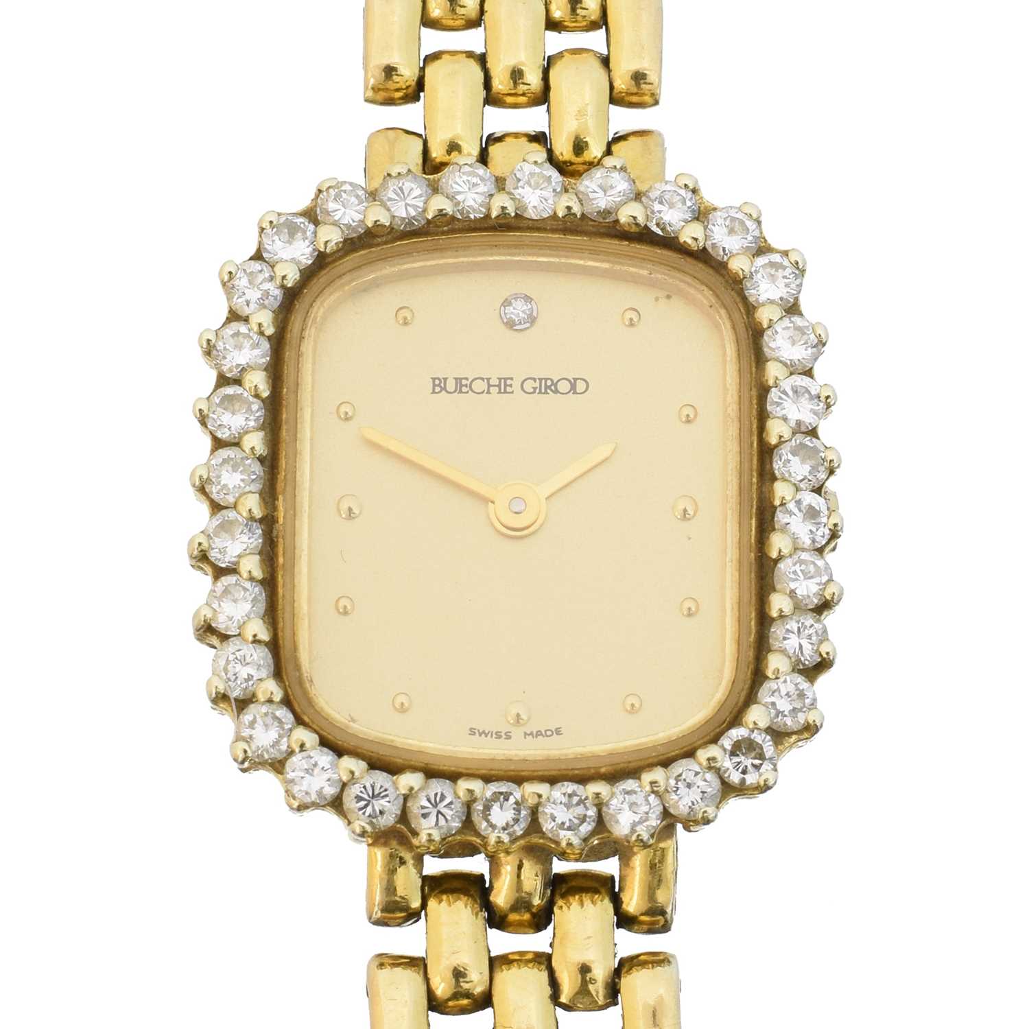 Lot 174 - A 9ct gold and diamond Bueche Girod wristwatch