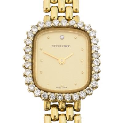 Lot 174 - A 9ct gold and diamond Bueche Girod wristwatch