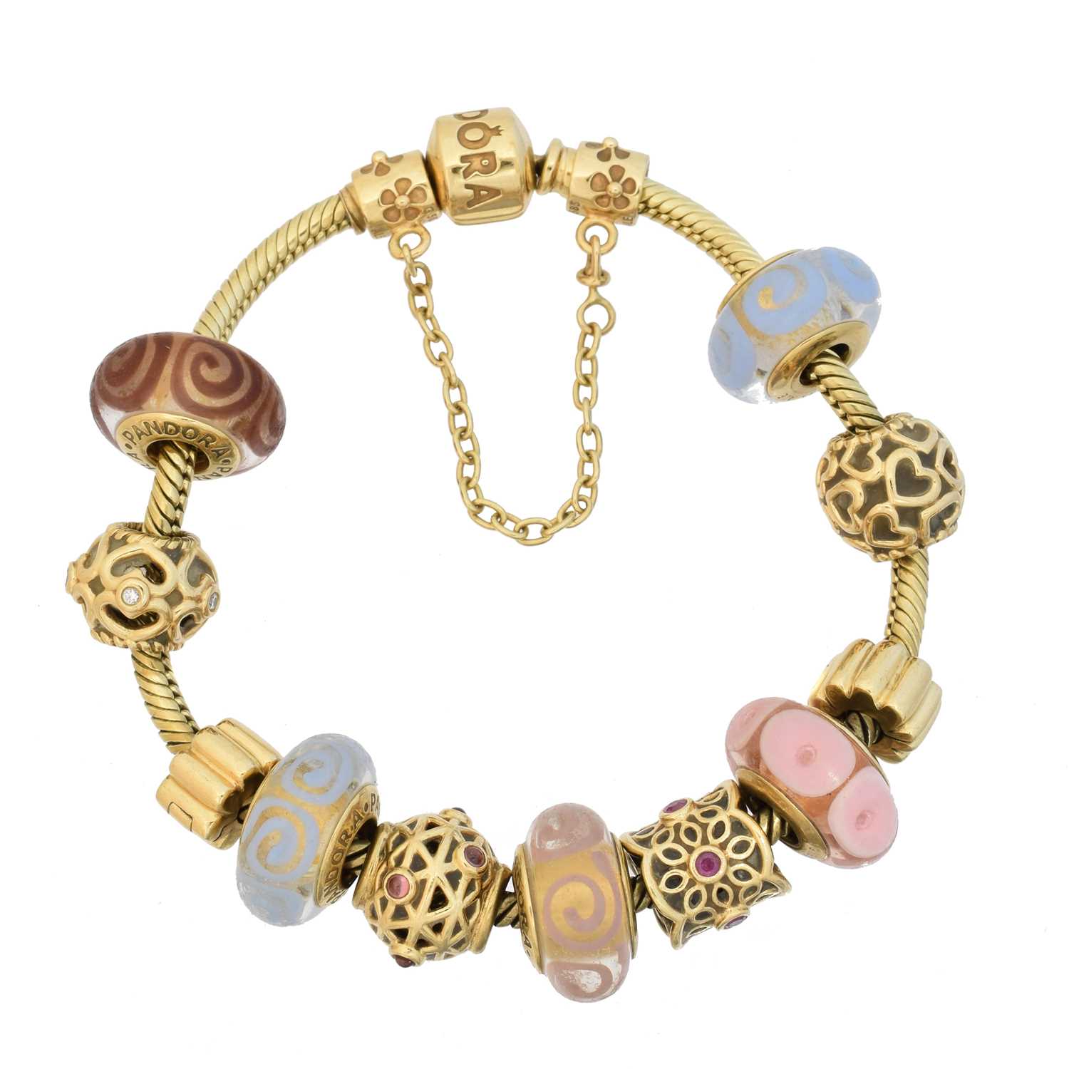 Lot 12 - A 14ct gold Pandora charm bracelet