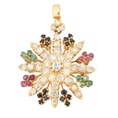Lot 20 - An 18ct gold diamond and gem set pendant