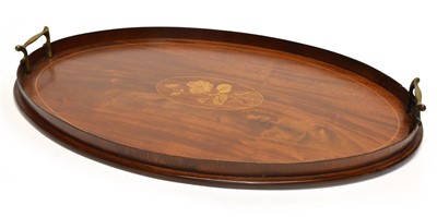 Lot 254 - Edwardian mahogany oval tea tray