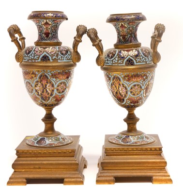 Lot 225 - Pair of champlevé garnitures