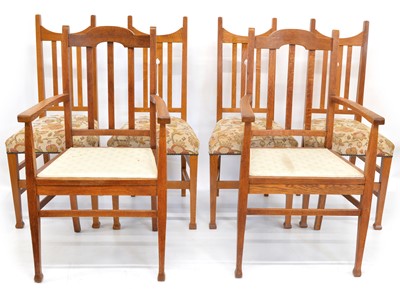Lot 273 - Liberty Guild arts & crafts oak dining table and chairs