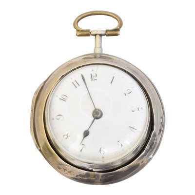 Lot 172 - An 18th century silver pair cased pocket watch by Thomas Benbow, Newport