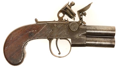 Lot 2 - Flintlock over and under pocket pistol by Spencer of London.