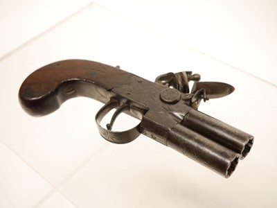 Lot 2 - Flintlock over and under pocket pistol by Spencer of London.
