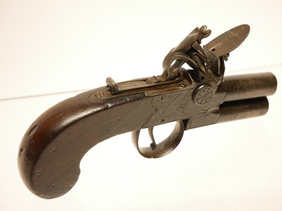 Lot 2 - Flintlock over and under pocket pistol by Spencer of London.