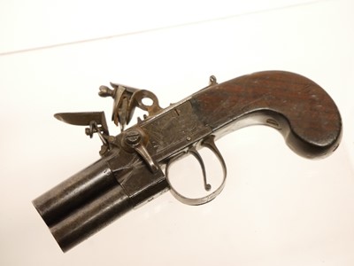 Lot 2 - Flintlock over and under pocket pistol by Spencer of London.