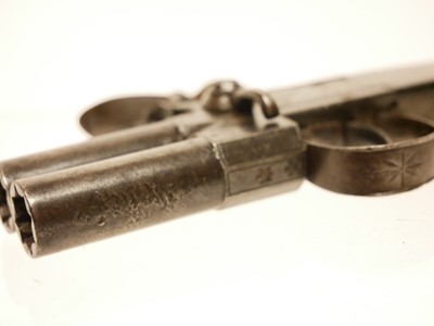 Lot 2 - Flintlock over and under pocket pistol by Spencer of London.