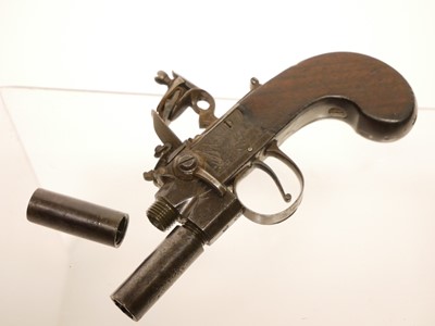 Lot 2 - Flintlock over and under pocket pistol by Spencer of London.