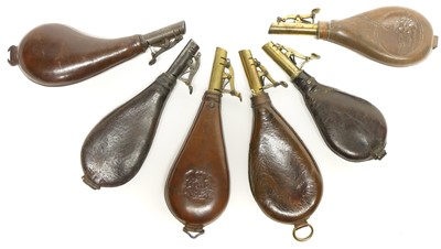 Lot 459 - Six leather shot flasks