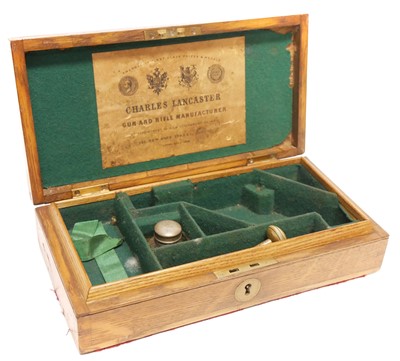 Lot 229 - Oak revolver case labeled Charles Lancaster