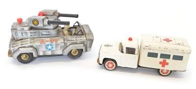 Lot 90 - Tinplate ambulance and Japanese A-77 military vehicle