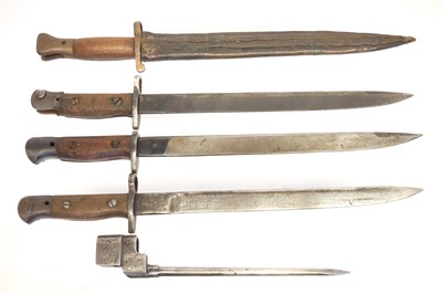 Lot 302 - Five British / Indian bayonets without scabbards