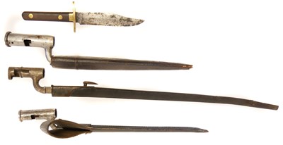 Lot 309 - Three socket bayonets and a small knife.