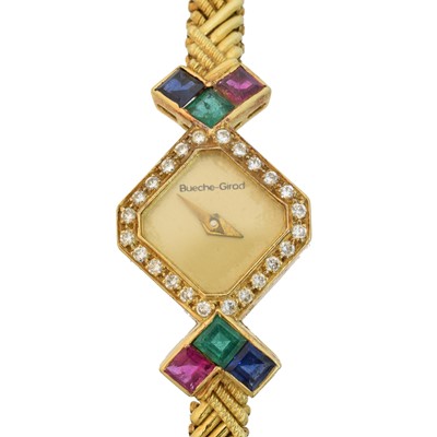 Lot 97 - An 18ct Bueche Girod gold diamond and gem-set cocktail watch