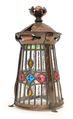 Lot 235 - Arts & Crafts stained glass lantern