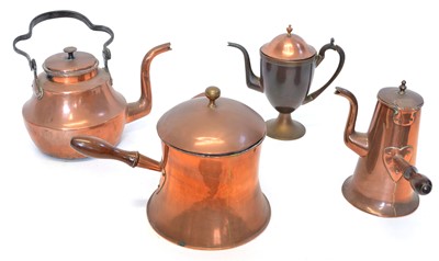 Lot 272 - 19th century copper chocolate pot and three others