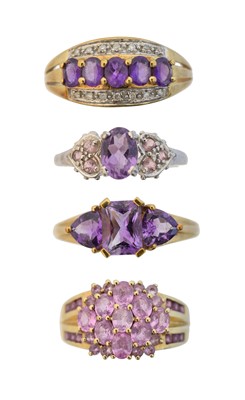 Lot 95 - Four 9ct gold gem-set dress rings