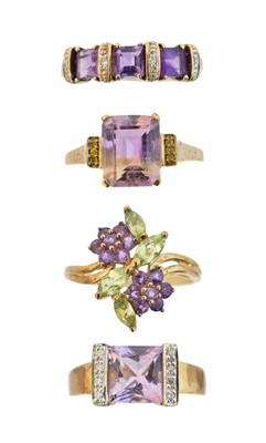 Lot 125 - Four 9ct gold gem-set dress rings