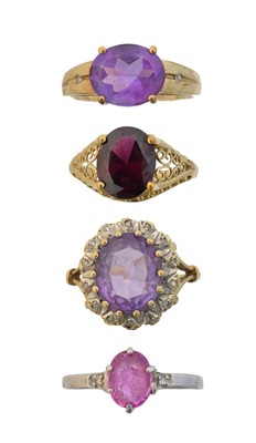 Lot 43 - Four 9ct gold gem-set dress rings