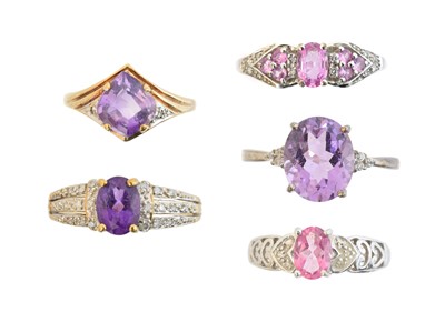 Lot 130 - Five 9ct gold gem set rings