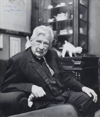 Lot 86 - L.S. Lowry R.A. (British 1887-1976) at his home in Mottram, signed photograph.