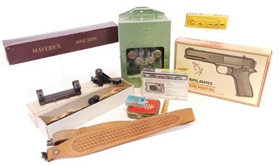 Lot 183 - Milbro .177 air pistol and various airgun accessories